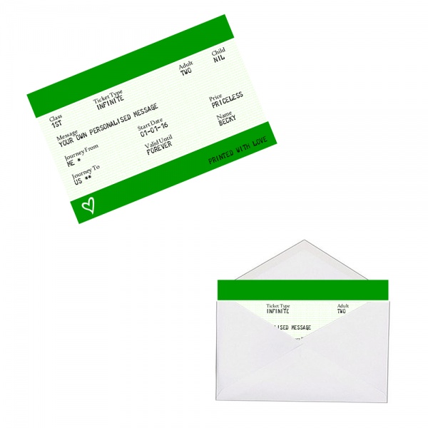 Personalised GREEN Train Ticket Metal Wallet / Purse Sentimental Card